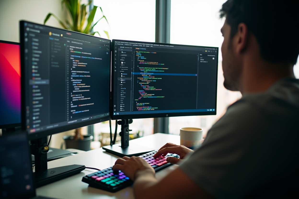 VS Code developer workspace with multiple monitors